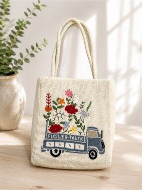 ✨ Handmade in India Beaded Flower Truck Tote ✨